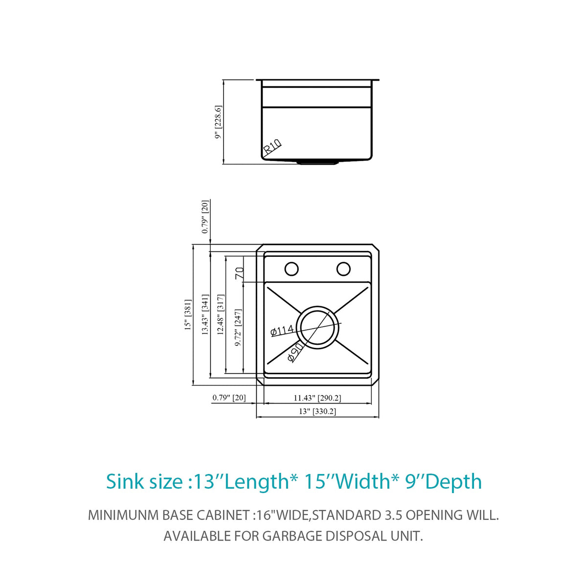 13" Undermount Workstation Bar Sink with Folding Faucet