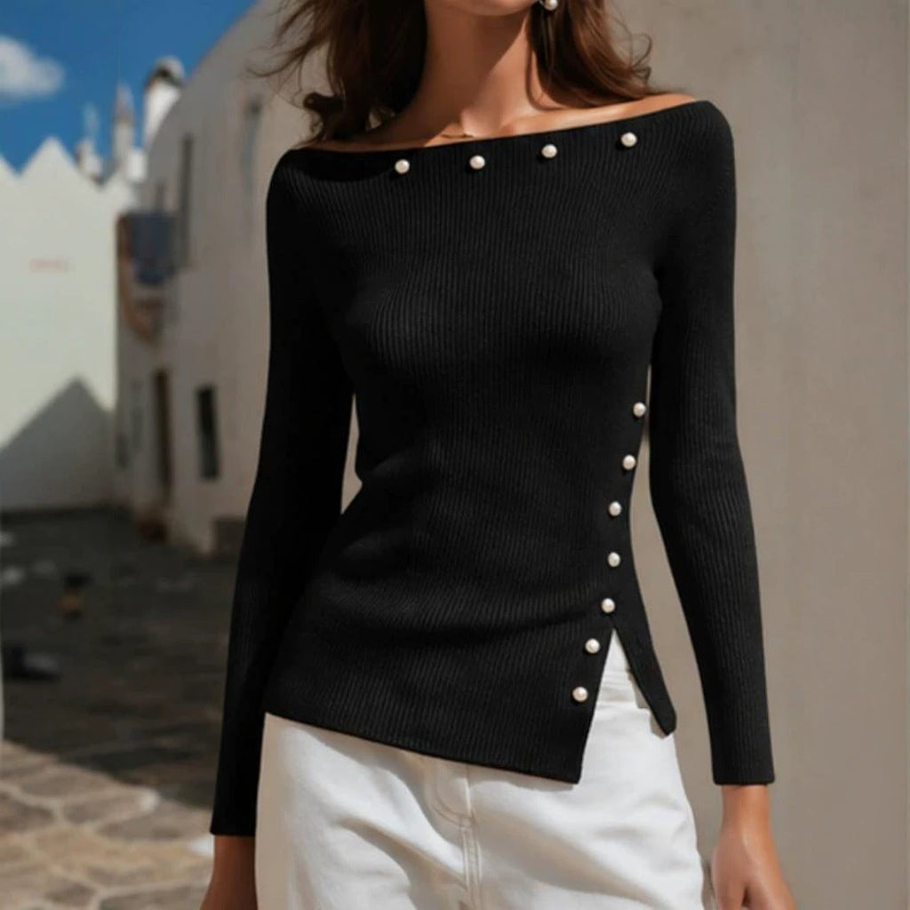Figure-flattering Slimming Long-sleeve Off-shoulder Chic Knit Top For Women