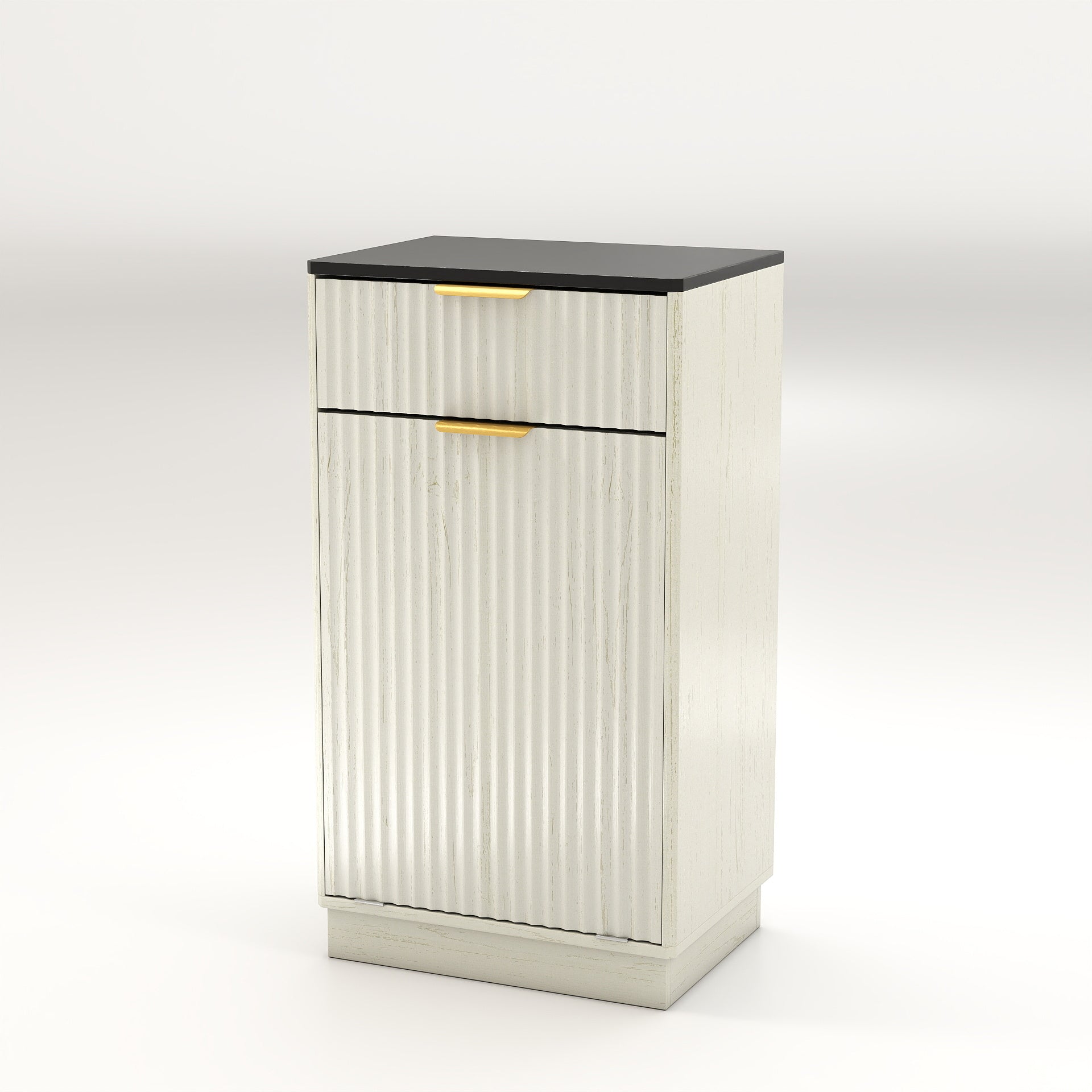 Woodgrain Tilt-Out Trash Can Cabinet with Wave-Textured Drawer