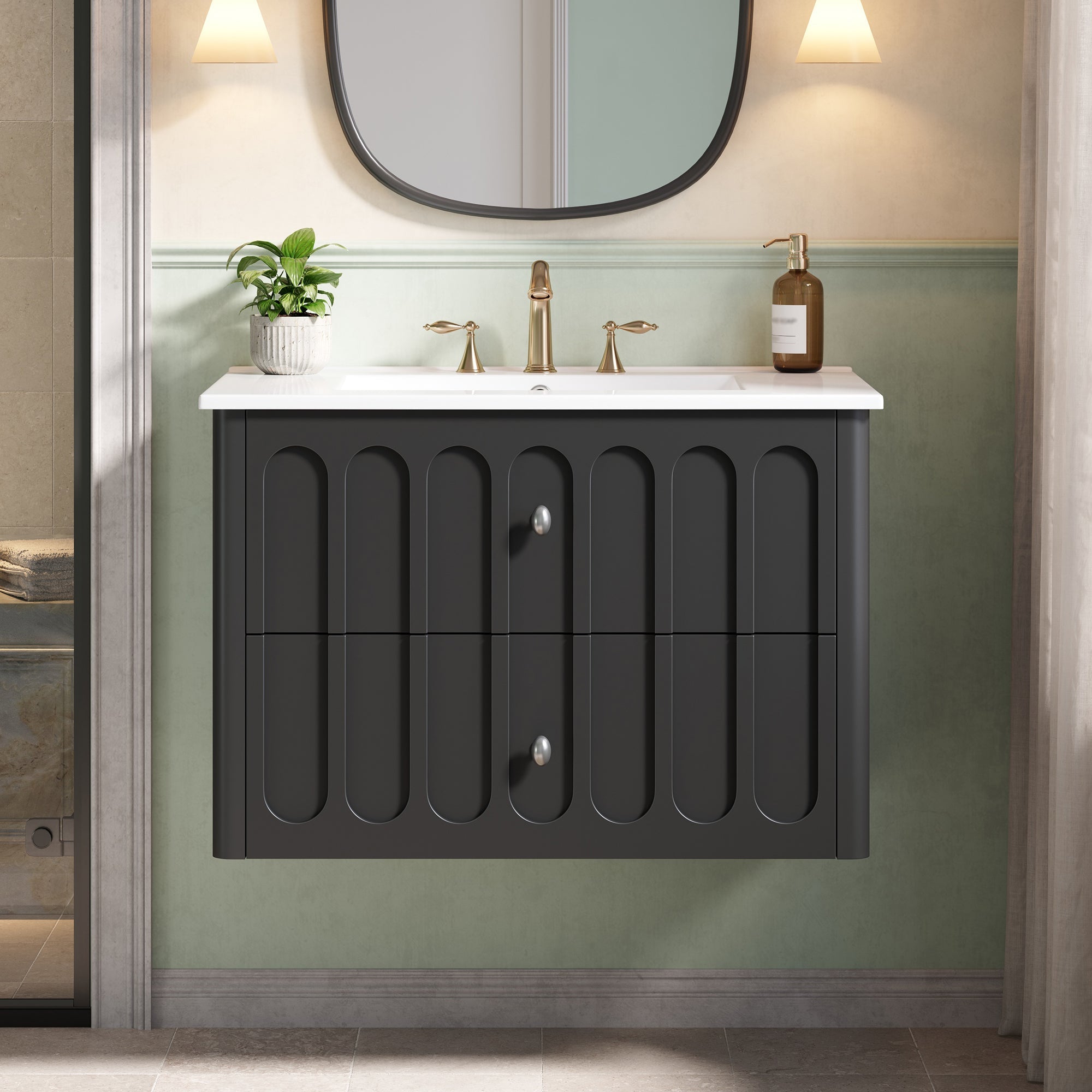 30" Modern Floating Bathroom Vanity with Oval Knobs