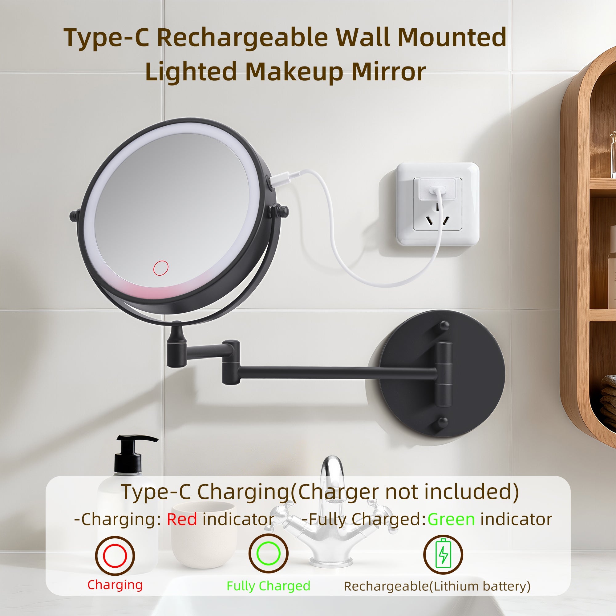Rechargeable Wall Mounted Makeup Mirror
