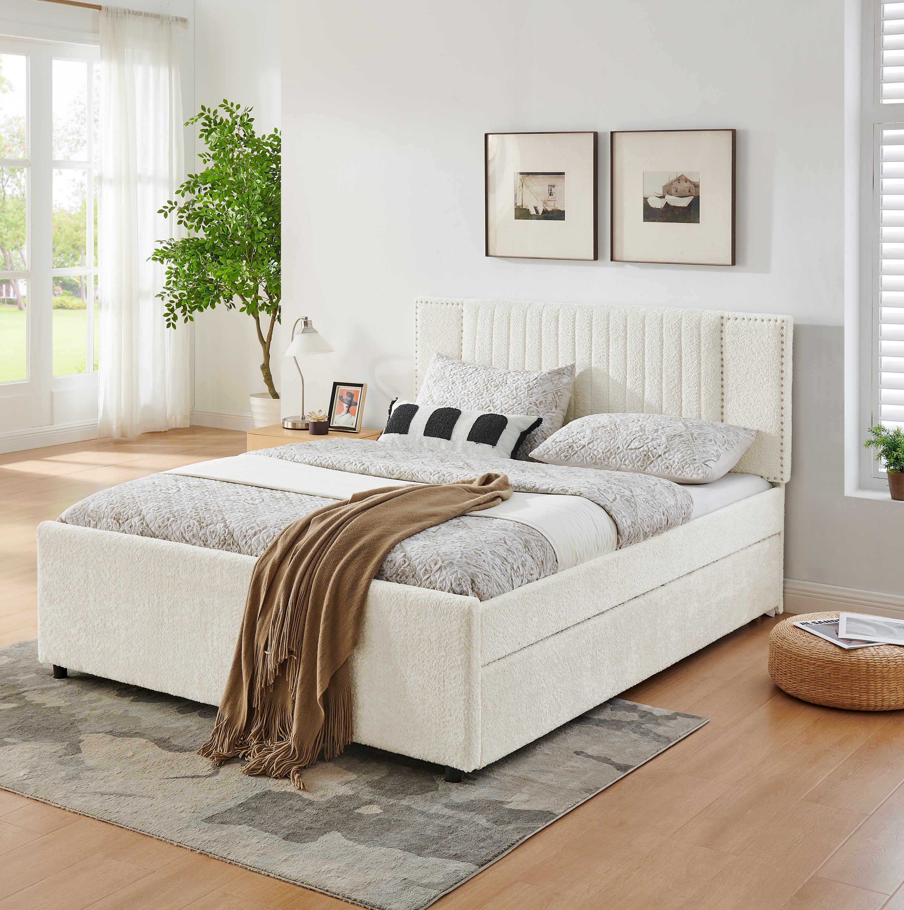 Queen Size Vertical Channel Tufted Headboard Bed