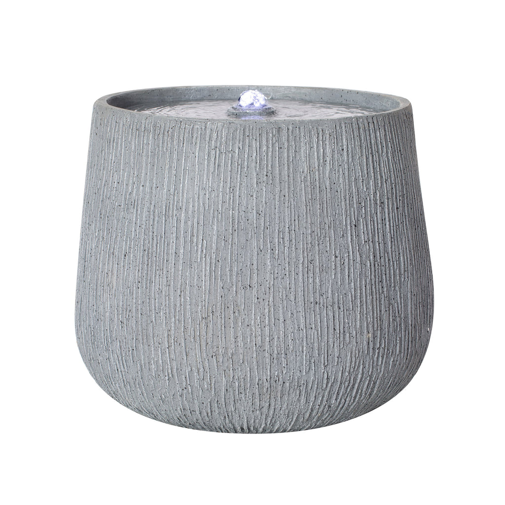 12.99"H Gray Bowl-Shaped Outdoor Fountain with LED Light