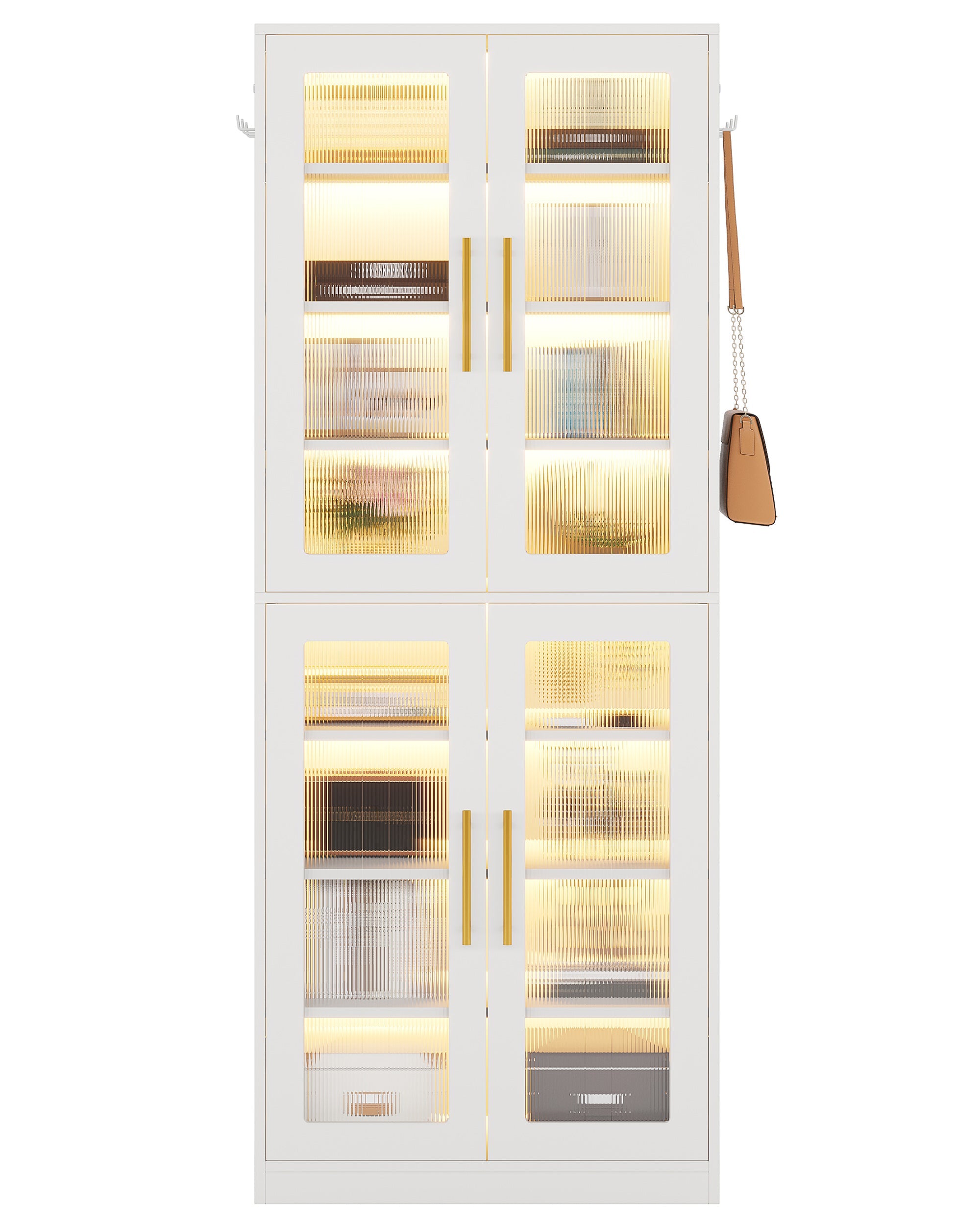 67" Tall White Bookcase with Doors and LED Light