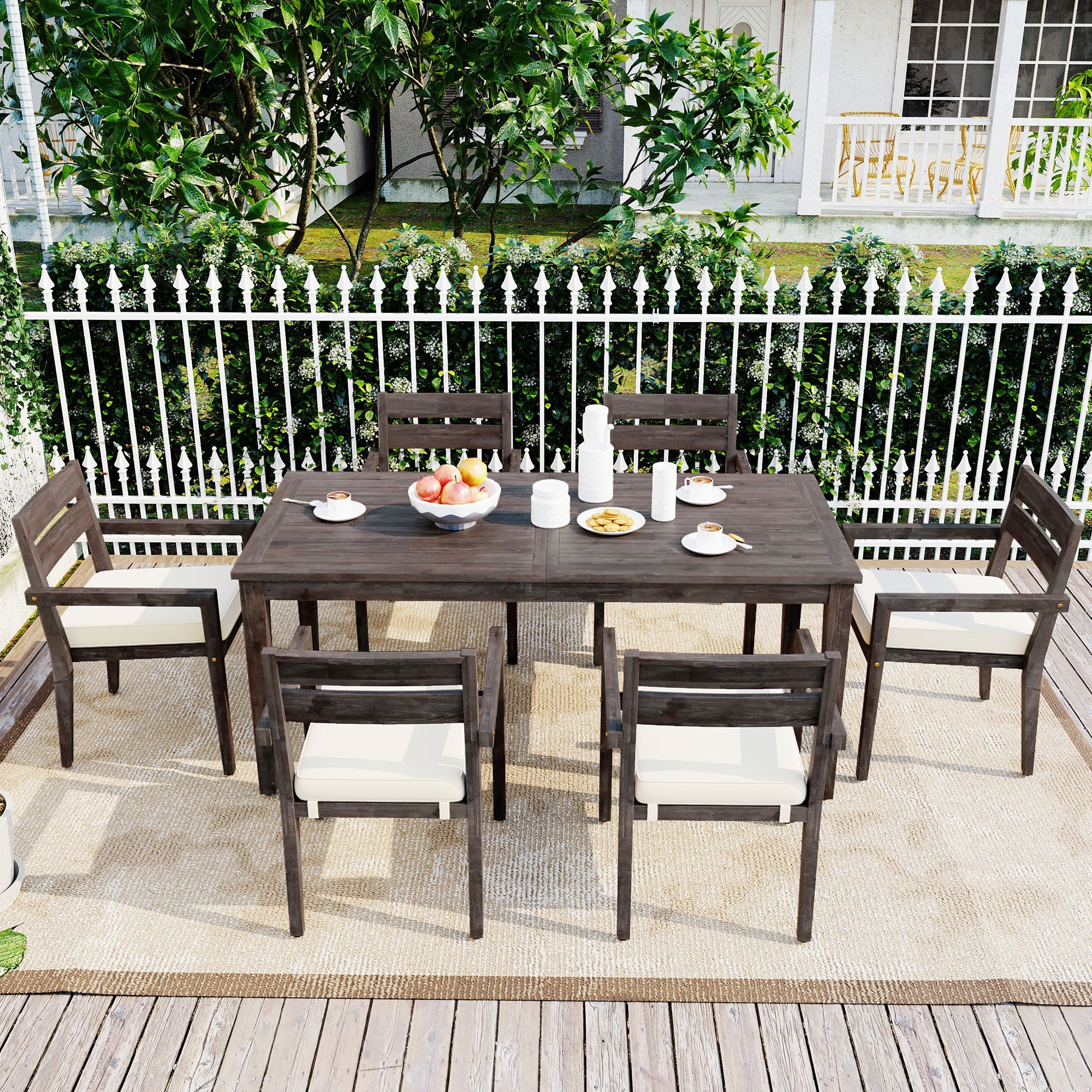 7-Piece Acacia Wood Outdoor Dining Set with Cushions