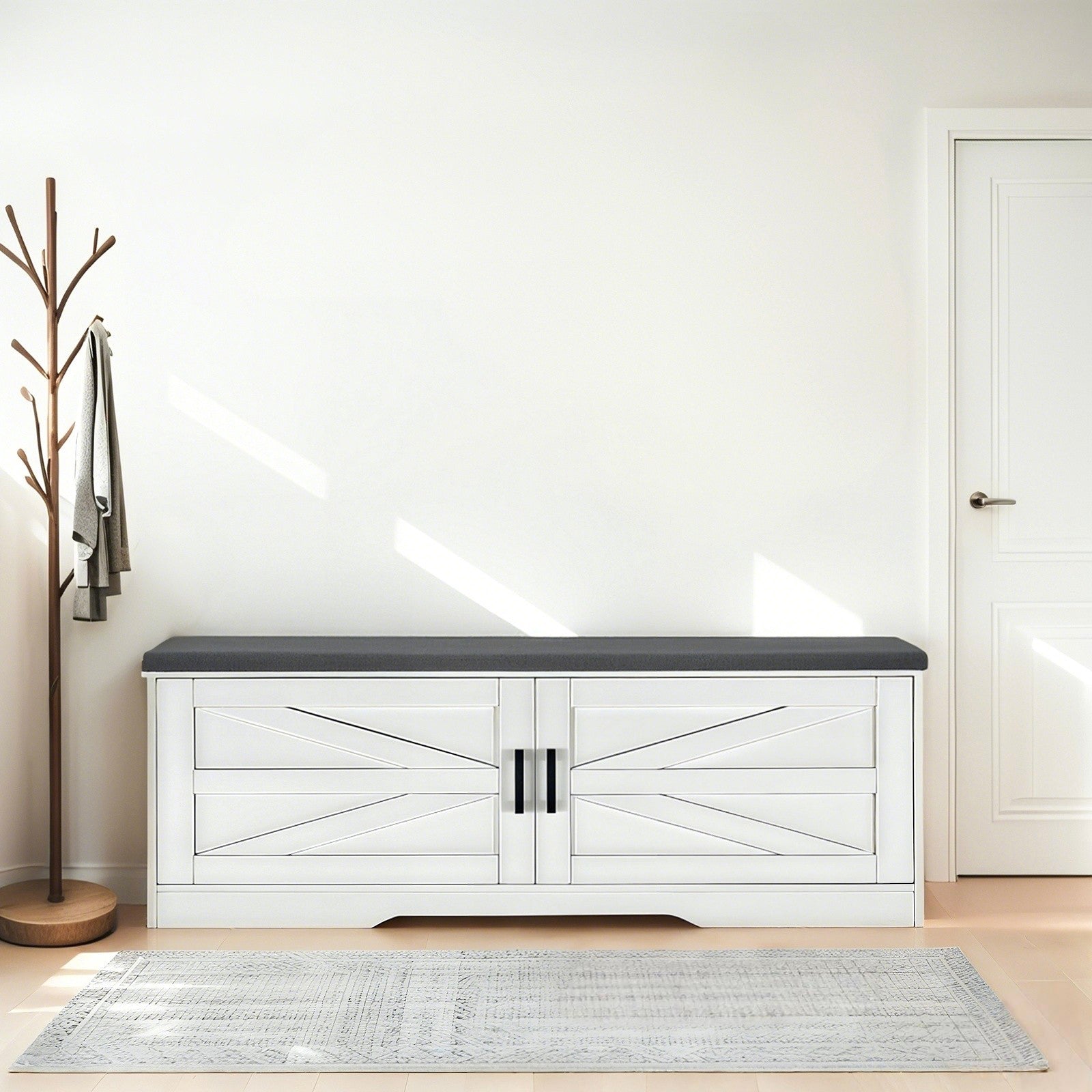 2-Tier Storage Bench with Padded Seat Cushion
