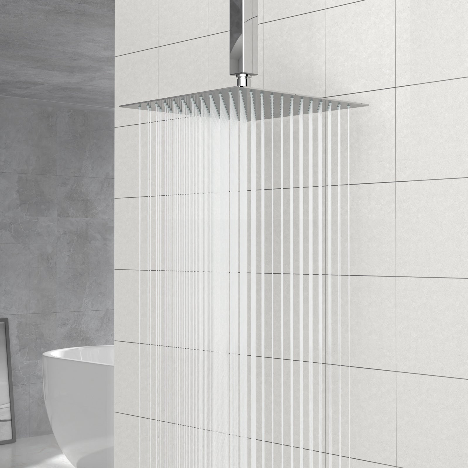 10" Square Rainfall Shower Head, Wall/Ceiling Mounted