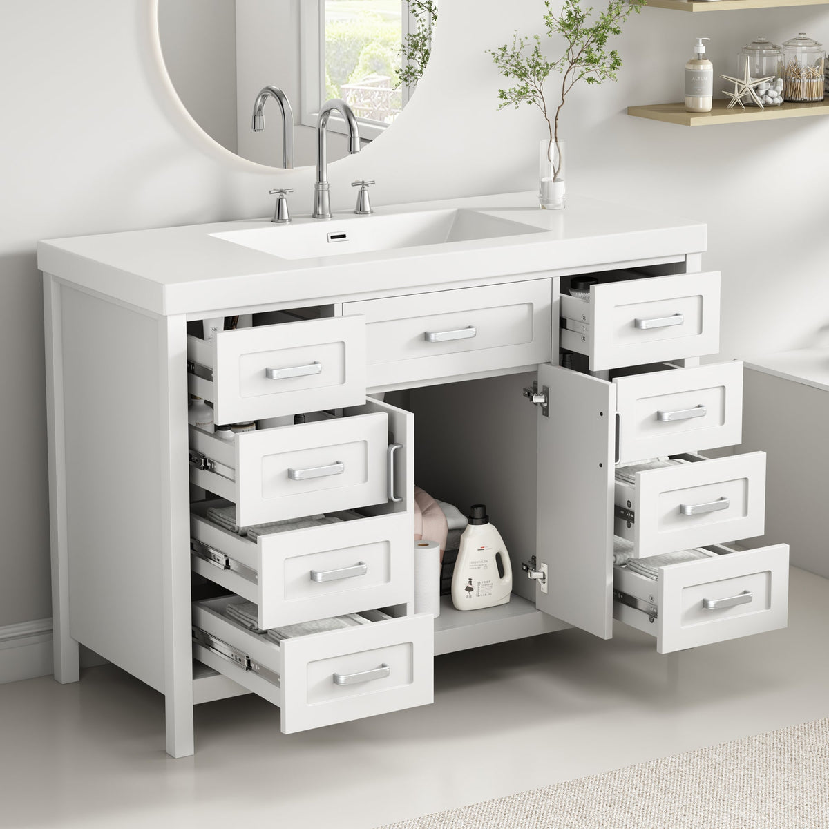 48" Bathroom Vanity with Sink, 2 Doors and 8 Drawers