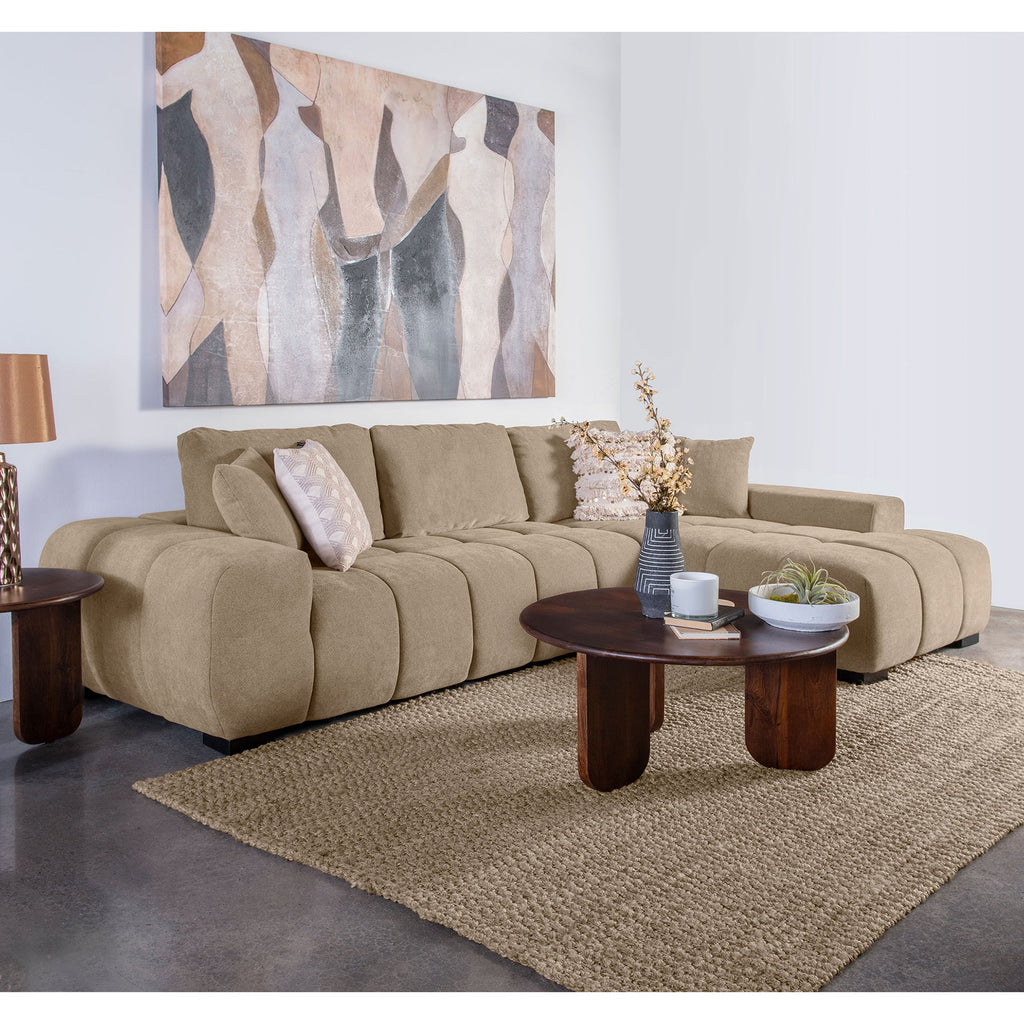 Plather Camel Upholstered Sectional Chaise Sofa