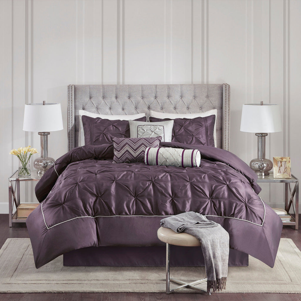 7 Piece Tufted Comforter Set - Plum - King