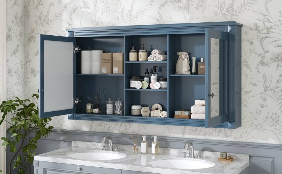 55 Inch Wall-Mount 2-in-1 Mirror Cabinet with Adjustable Shelves