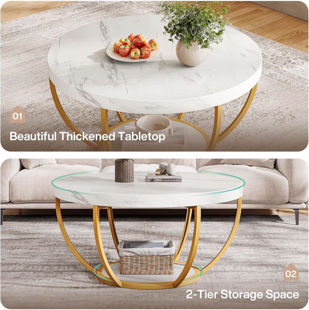 Modern Round Coffee Table - 31.7" 2 Tier Design