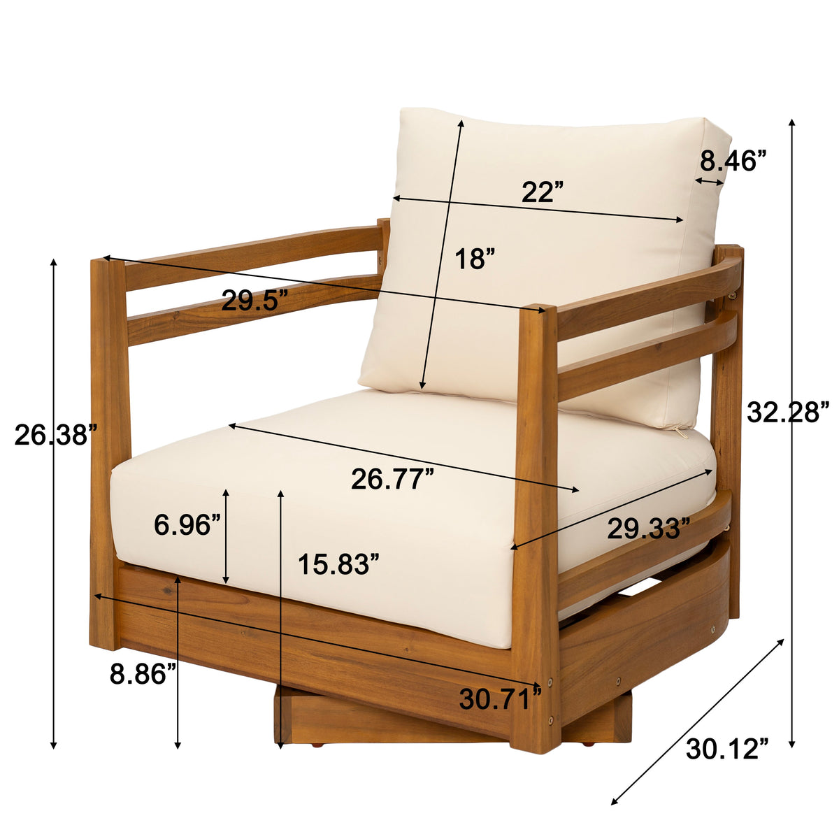 Acacia Wood Outdoor Swivel Chair