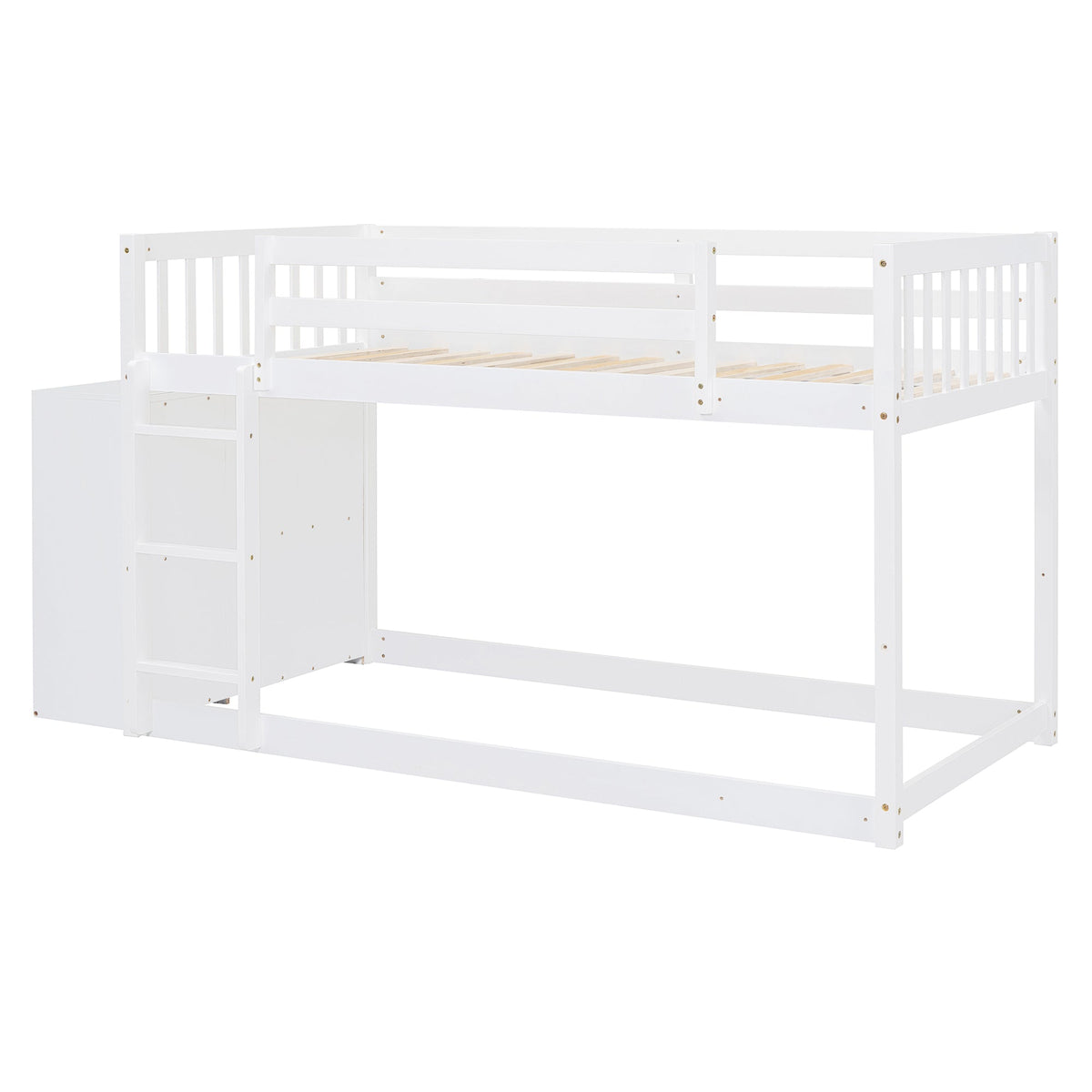 Twin Over Twin Bunk Bed with 4 Drawers and 3 Shelves - White
