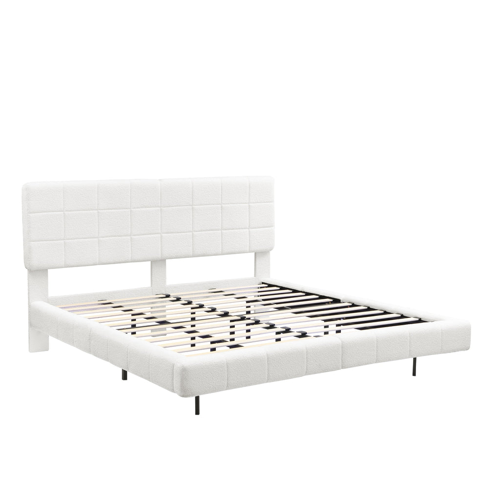 White Boucle Floating Bed with Light, King