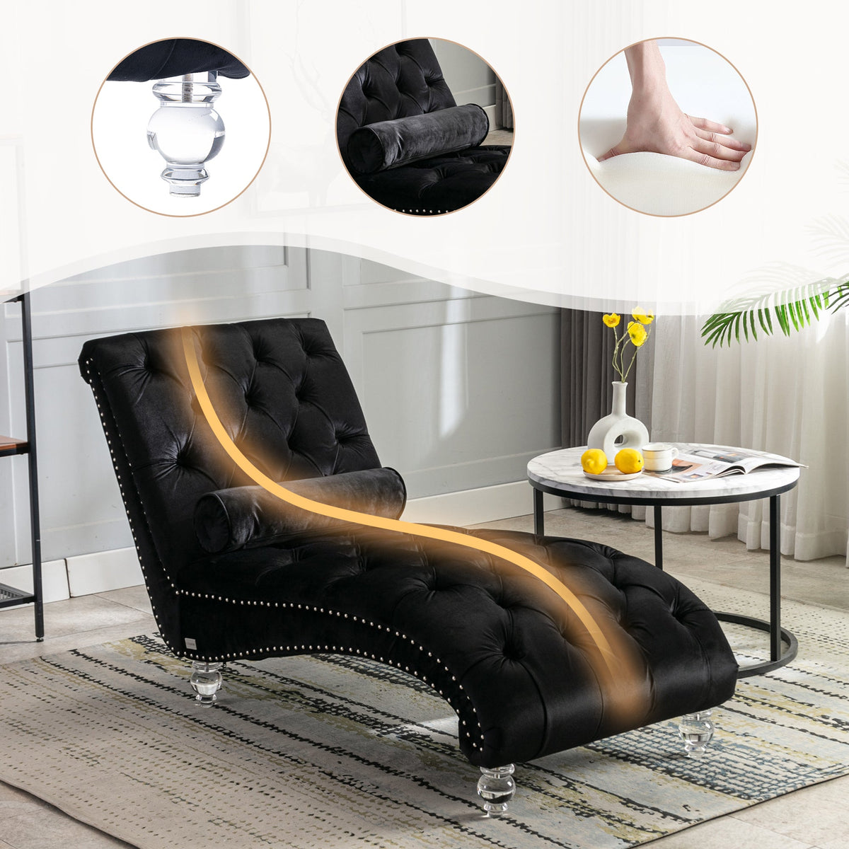 Velvet Chaise Lounge Indoor - Button-Tufted Upholstered Chair