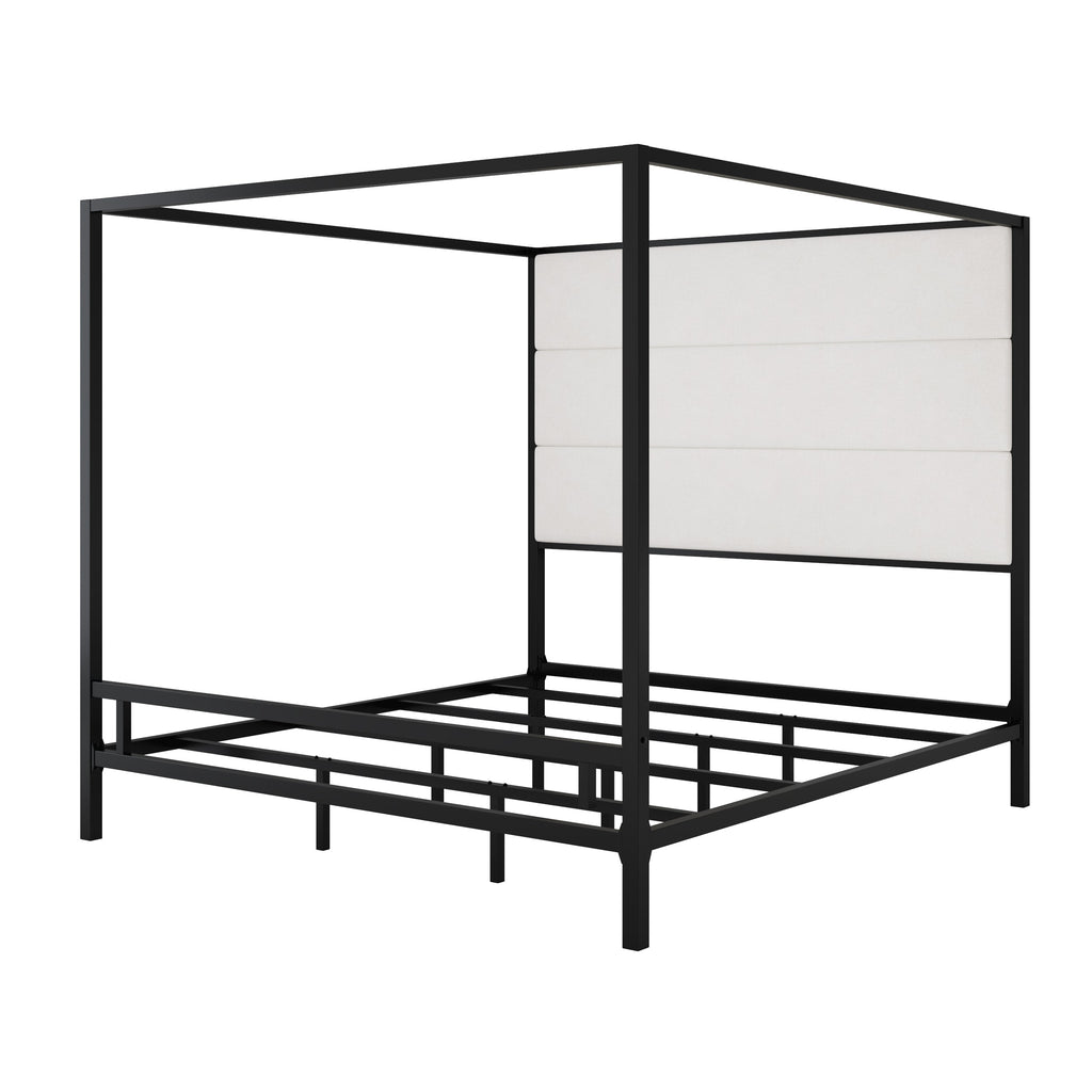 Modern Canopy Bed with Velvet Upholstered Headboard