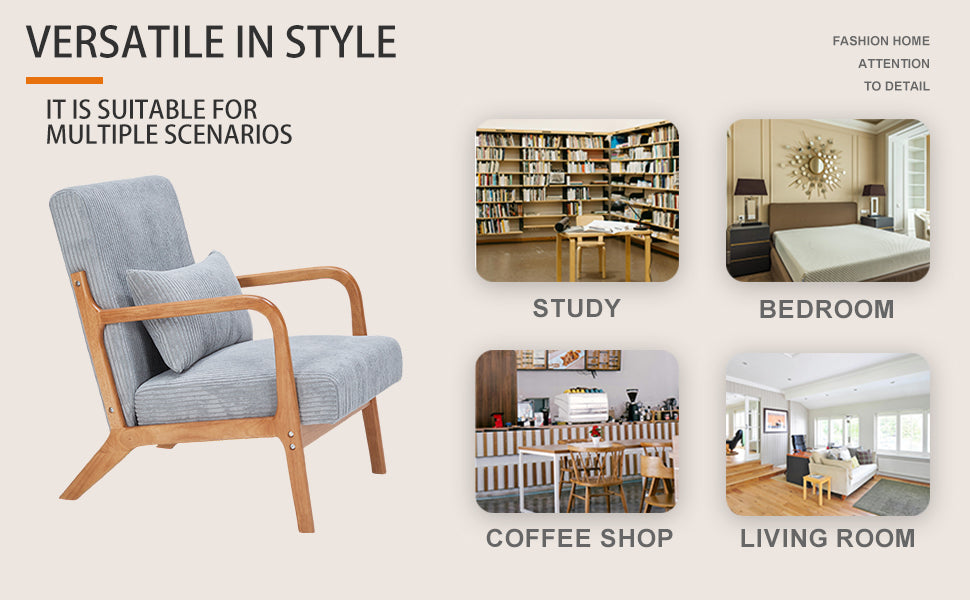Mid-Century Modern Accent Chair with Solid Wood Frame