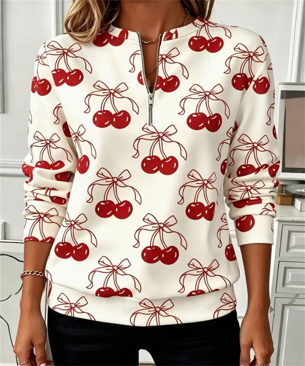 Women Half Zip Long Sleeve Sweatshirt, Wavy Stripe Heart Star Print Casual Pullover Top