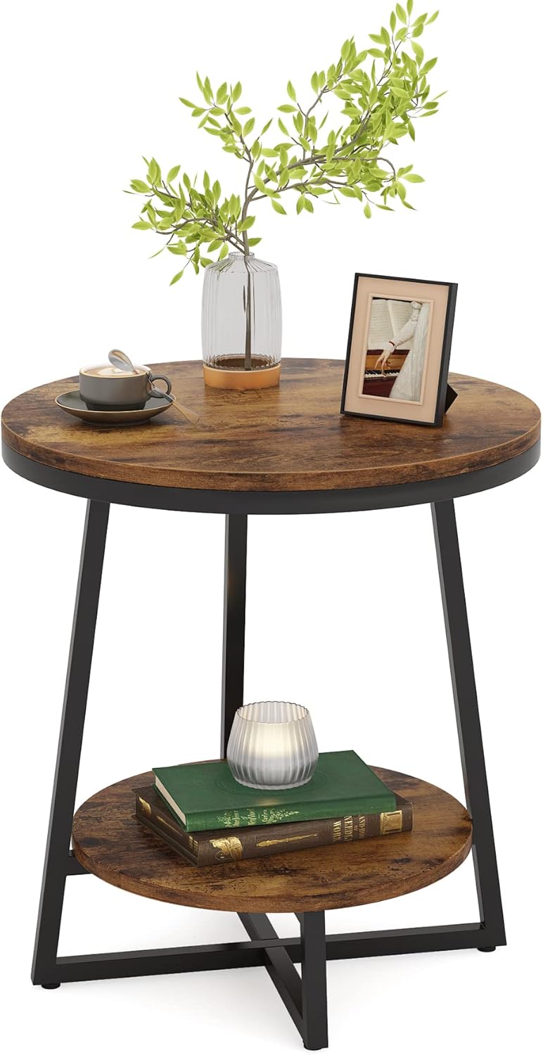 19.68" Industrial End Table with Storage Shelf