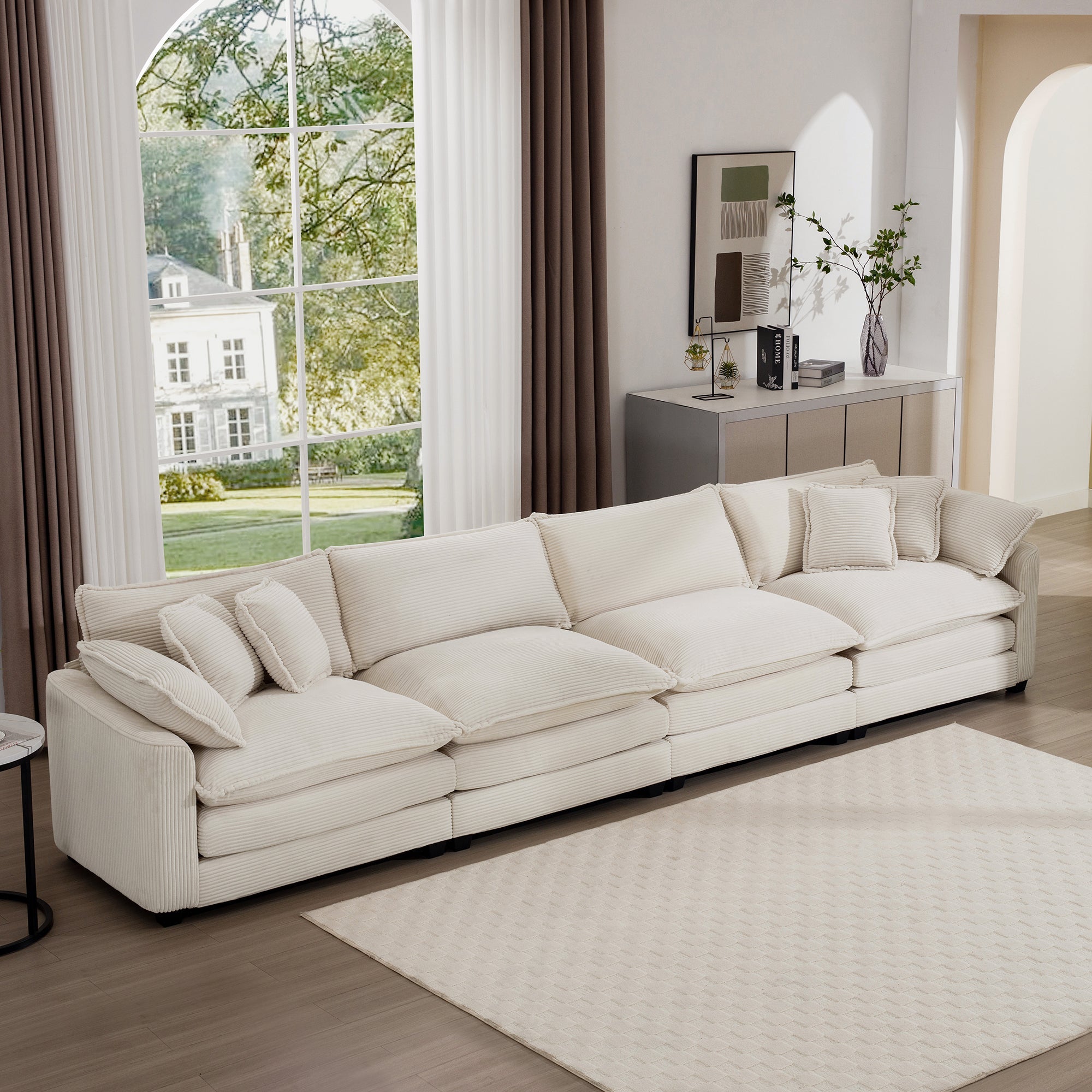Modern Upholstered 4 Seater Fabric Sofa