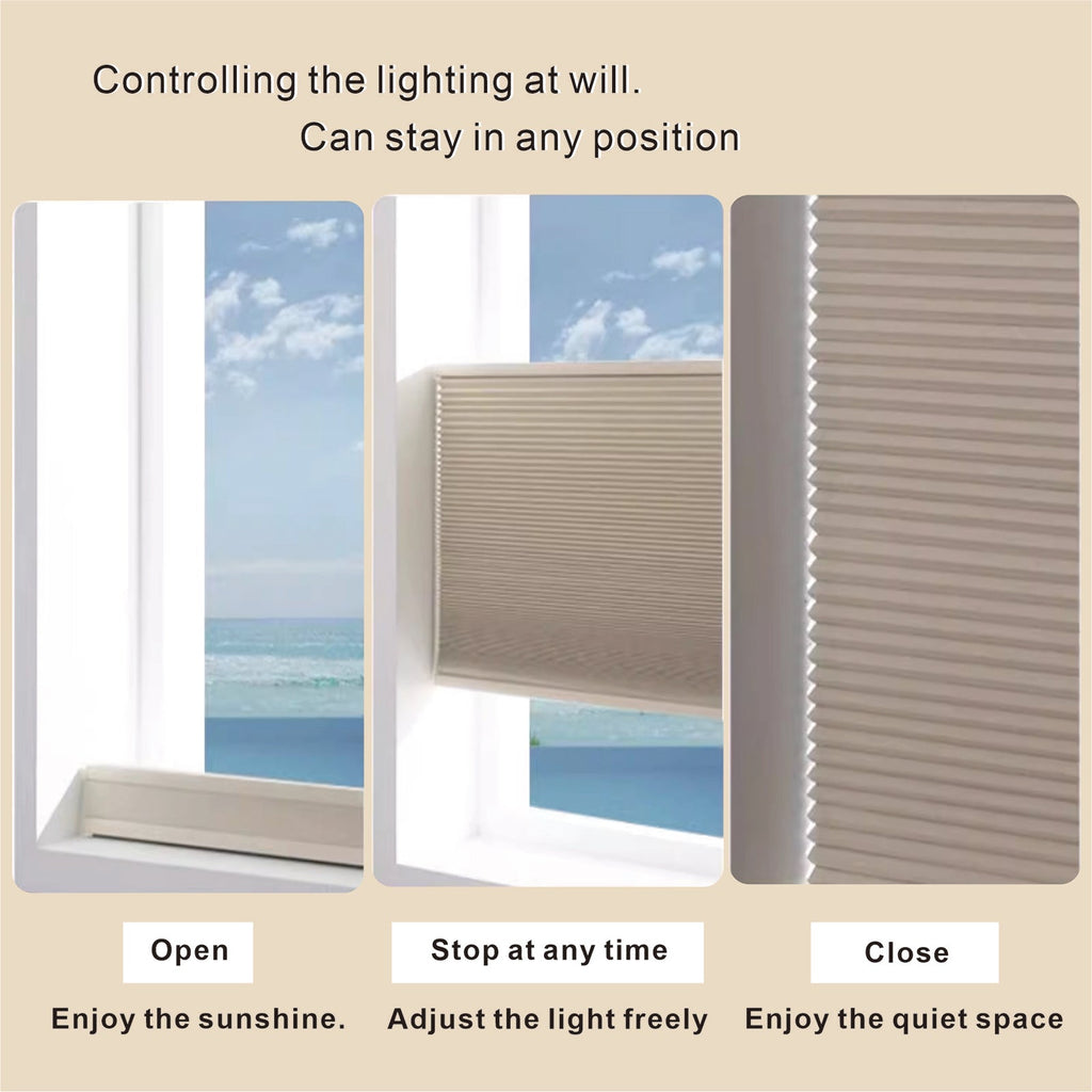 Raised Flag Day-Night Shade With Remote Control And Solar Panel-Full Blackout Motorized Shades For Home And Office-Cordless Organ Shade-Cordless Cellular Shade-Khaki