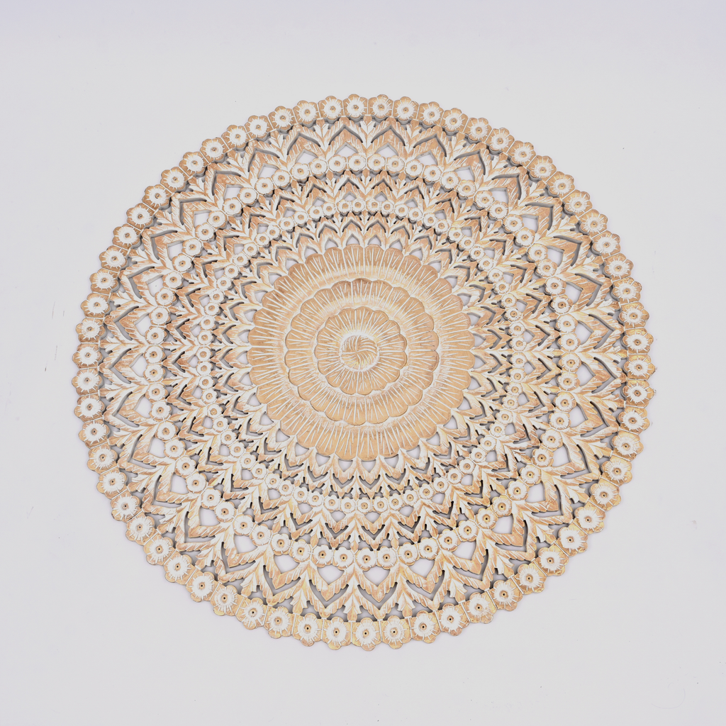 Wooden Floral Hand Carved Mandala Round Wall Decor - 48"