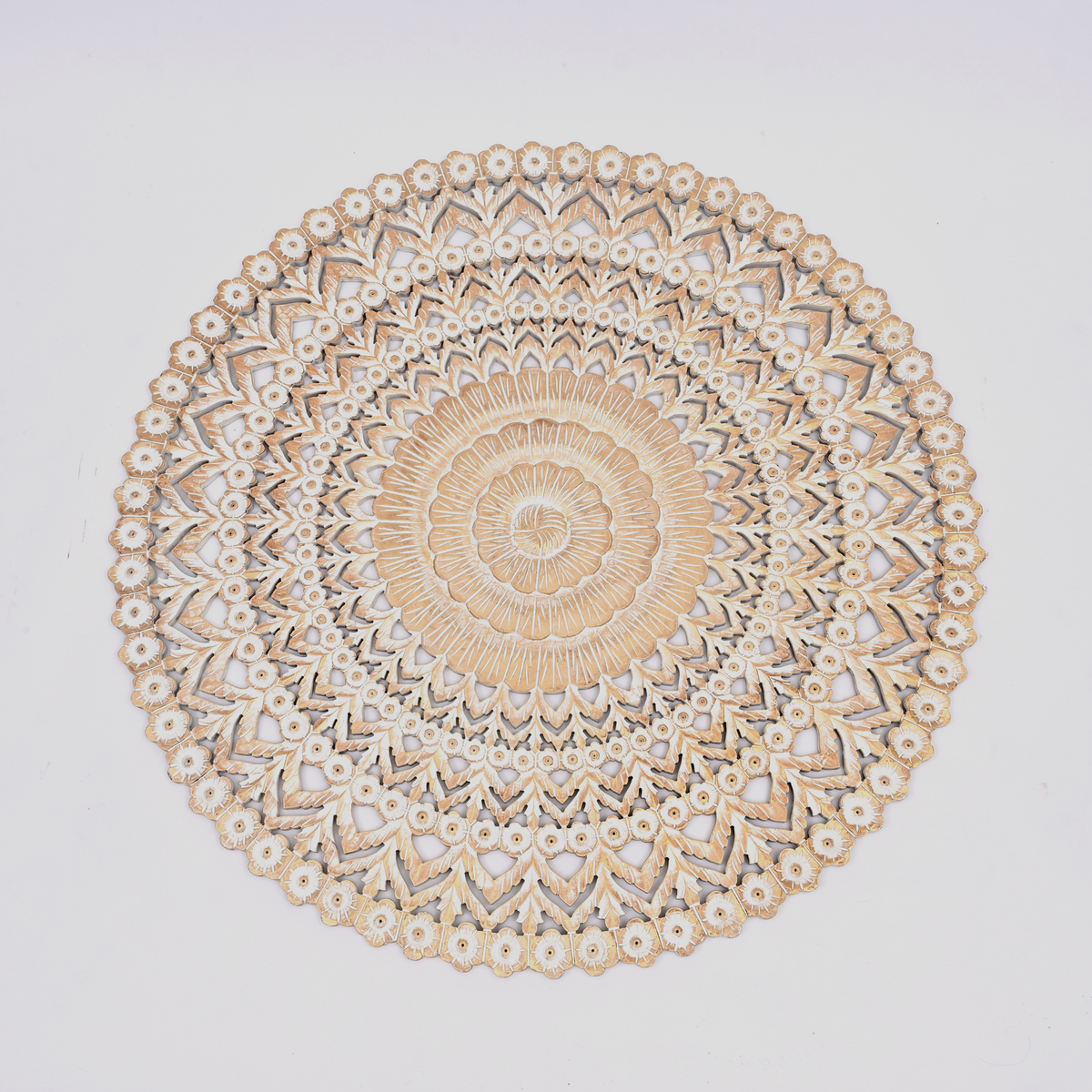 Wooden Floral Hand Carved Mandala Round Wall Decor - 48"