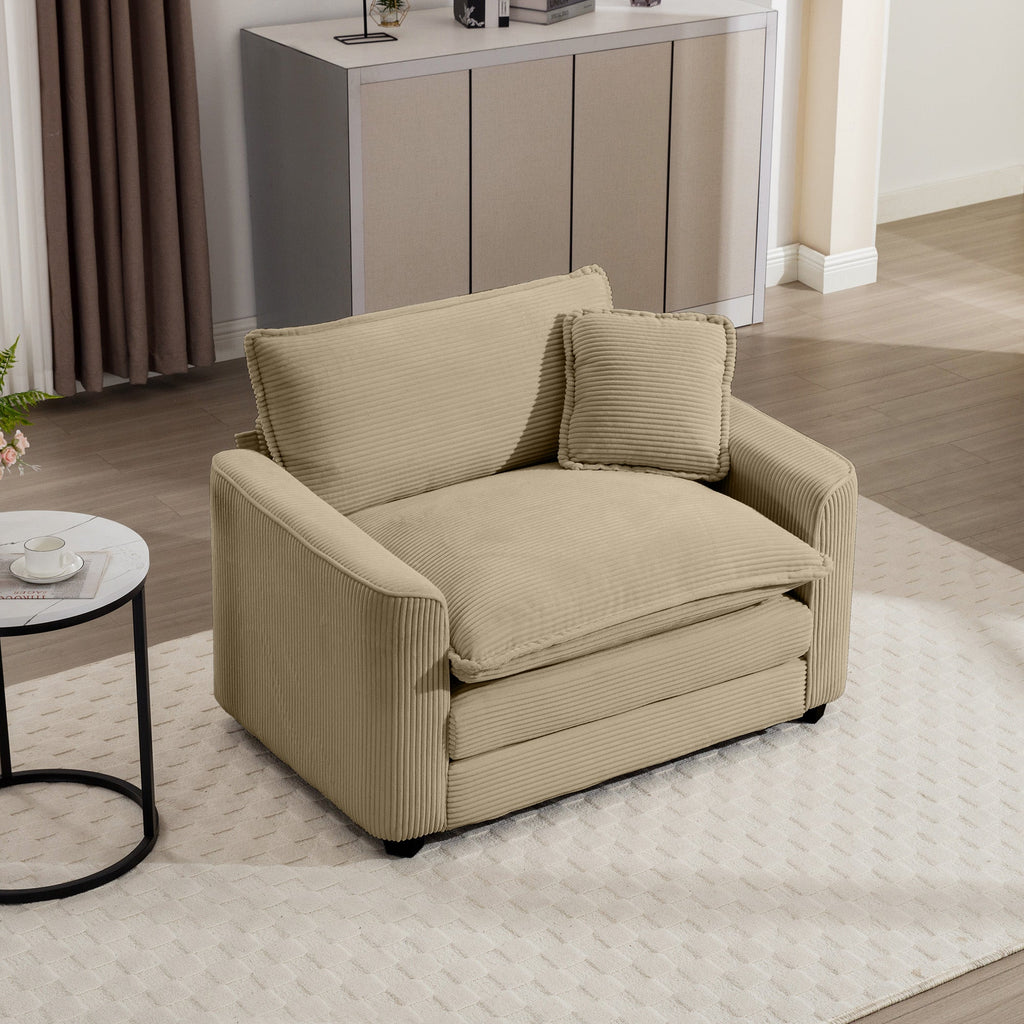 Tan Corduroy Fabric Comfortable Single Chair Deep Seat Sofa
