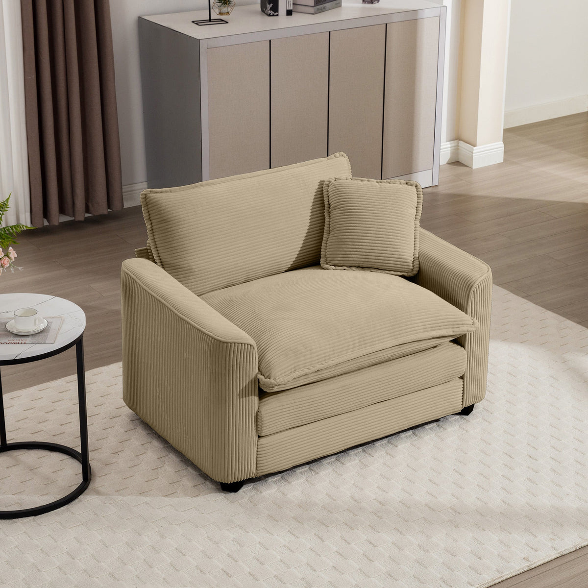 Tan Corduroy Fabric Comfortable Single Chair Deep Seat Sofa