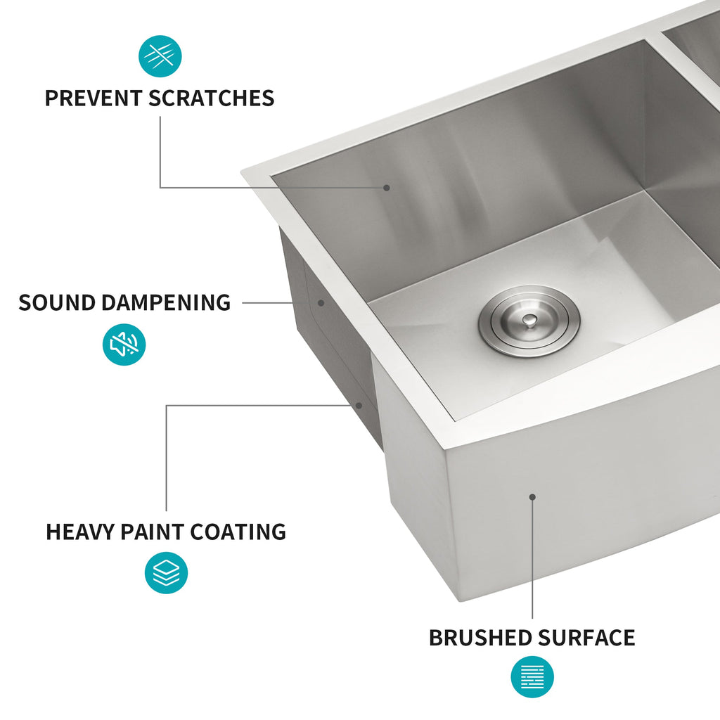 Double Bowl Farmhouse Kitchen Sink - 33"x20" Stainless Steel