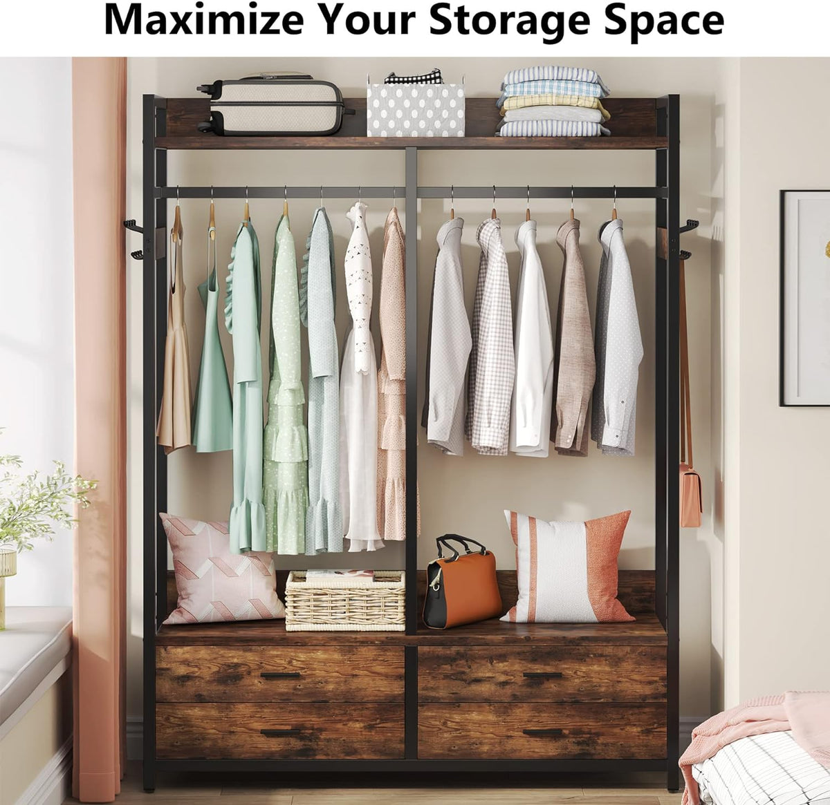 47.2" Rustic Brown Freestanding Closet Organizer