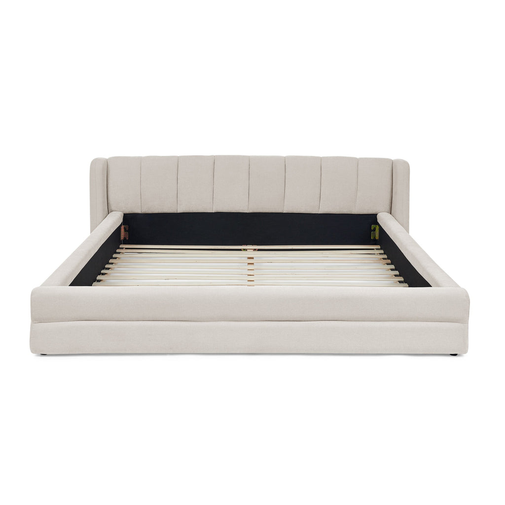 Queen Size Upholstered Bed Frame with Thick Fabric - Beige