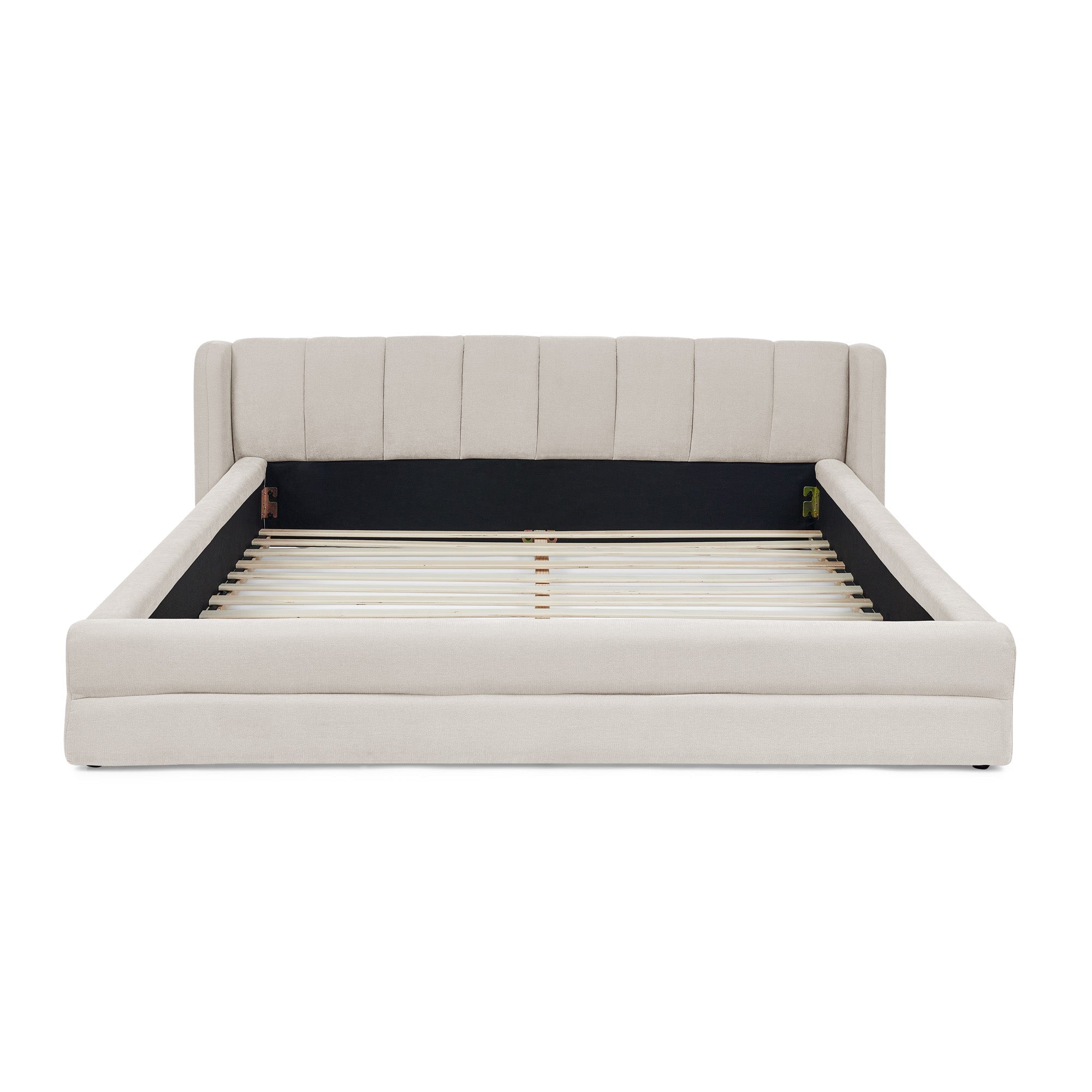 Queen Size Upholstered Bed Frame with Thick Fabric - Beige