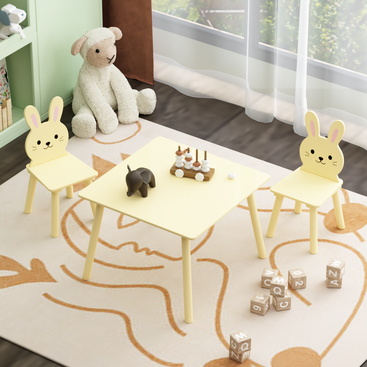 Kids Table and Chair Set with 2 Bunny Chairs