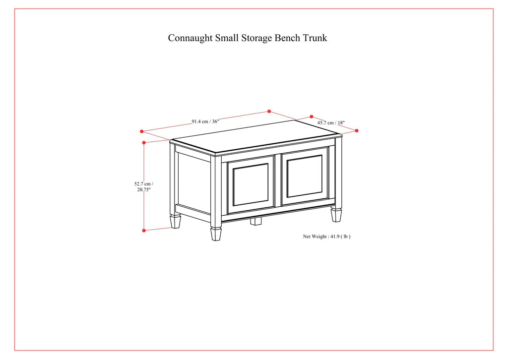 Connaught 36 inch Wide Solid Wood Small Storage Bench Trunk in Chestnut