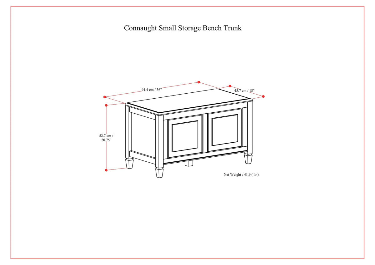 Connaught 36 inch Wide Solid Wood Small Storage Bench Trunk in Chestnut