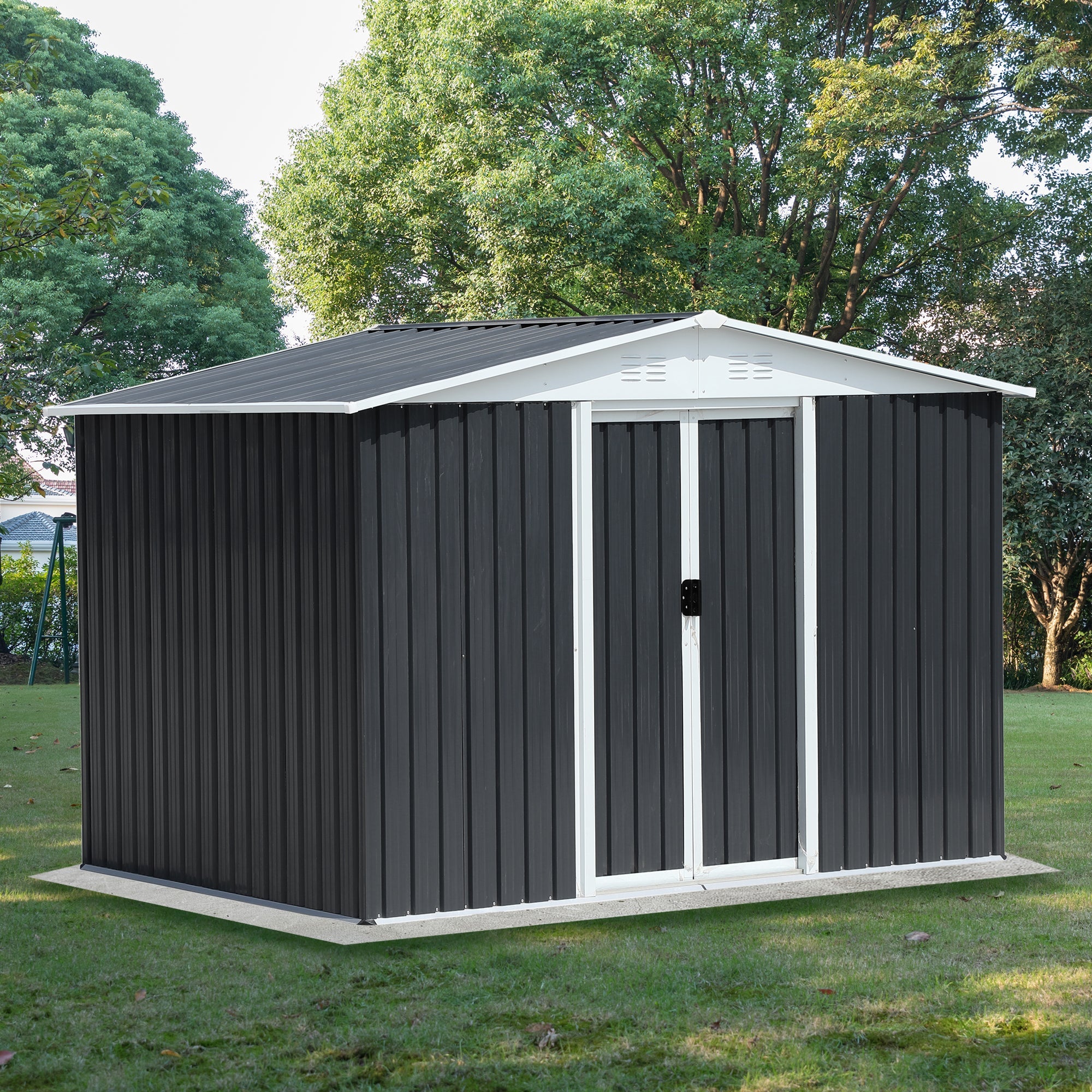 8x6 Feet Apex Roof Dark Metal Garden Storage Shed