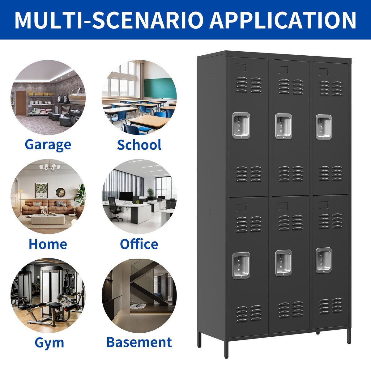 6 Door 72"H Metal Lockers With Lock for Employees