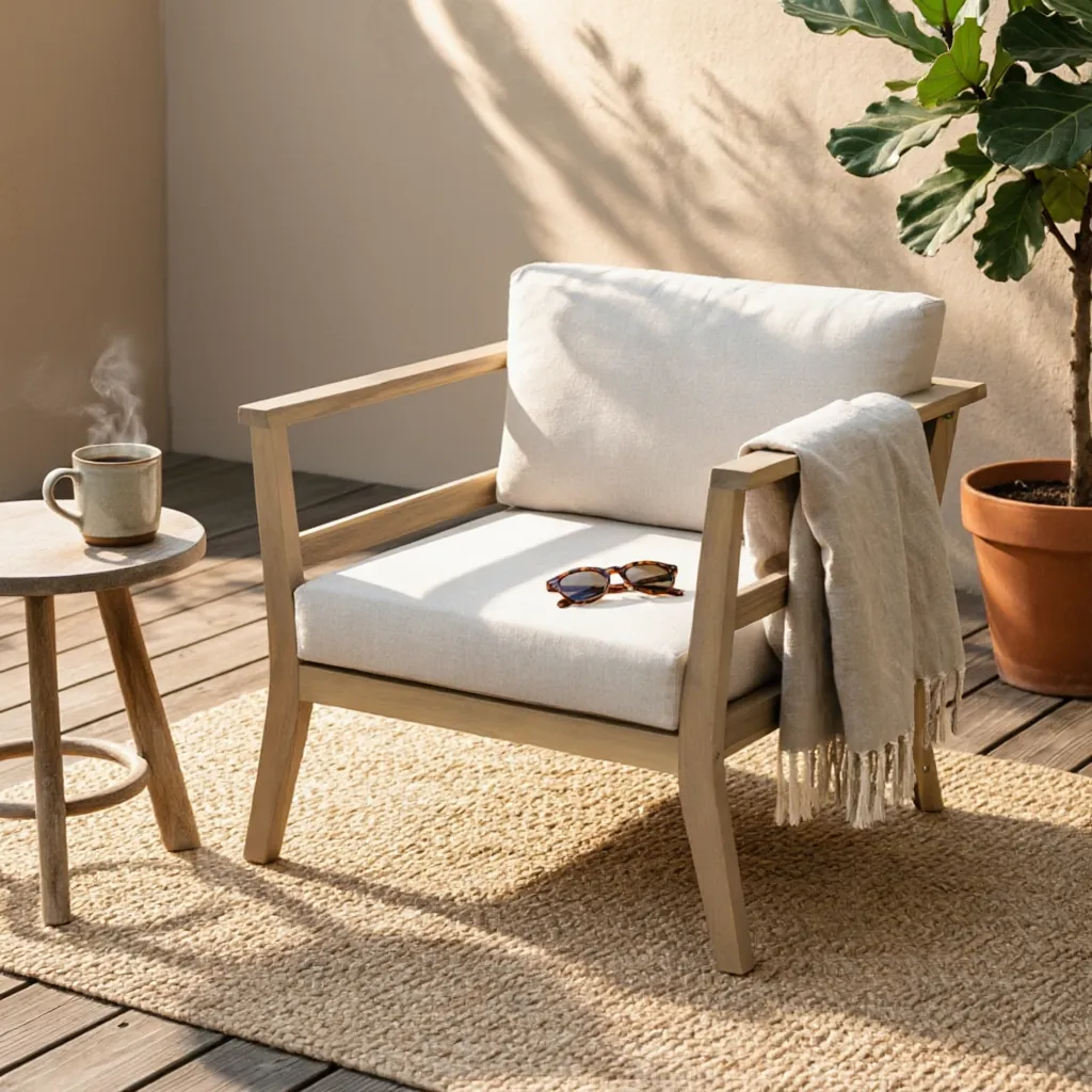 Outdoor Club Chair with Arms - Acacia Wood Arm Chair with Cushion