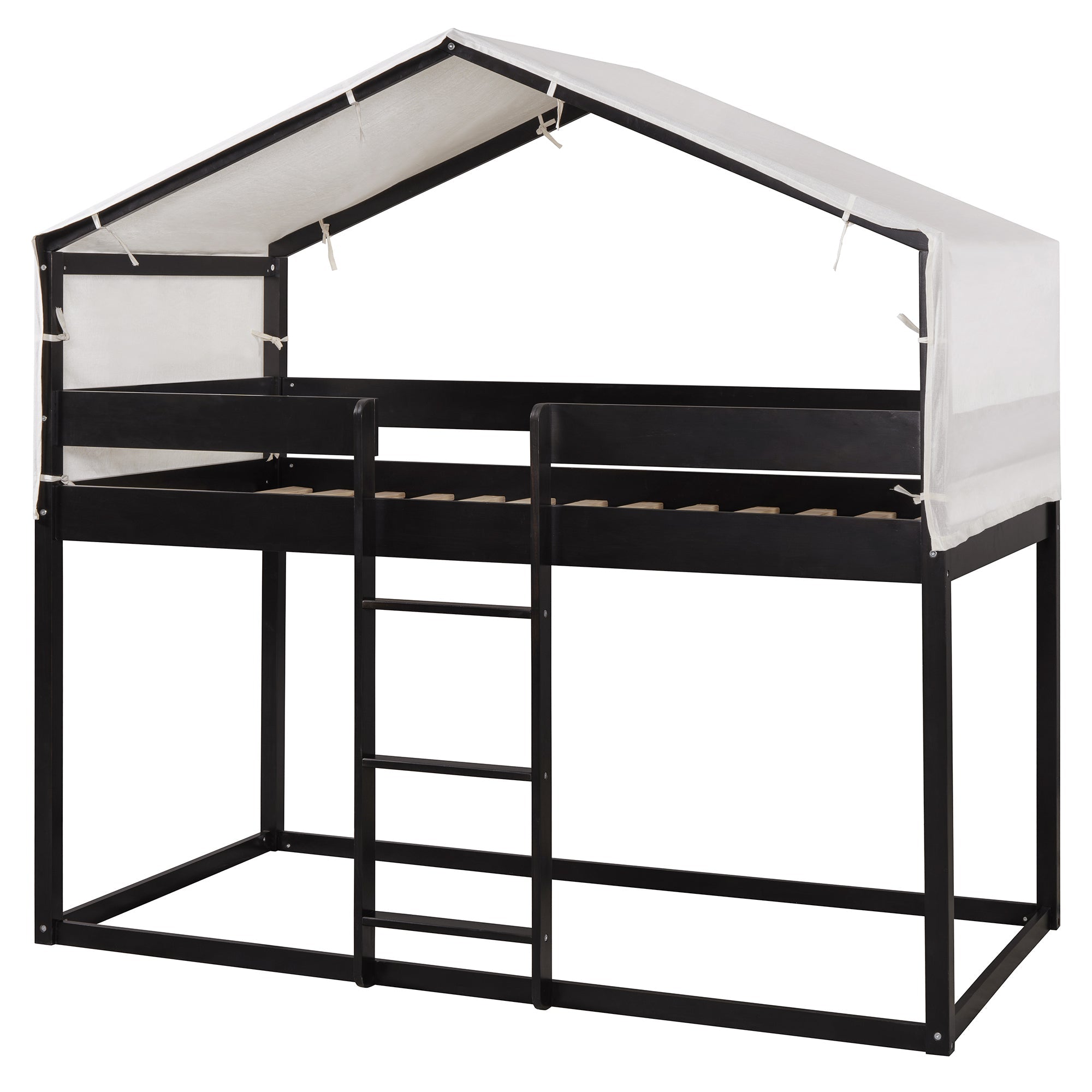 Twin Over Twin Wood Bunk Bed with Tent in Espresso