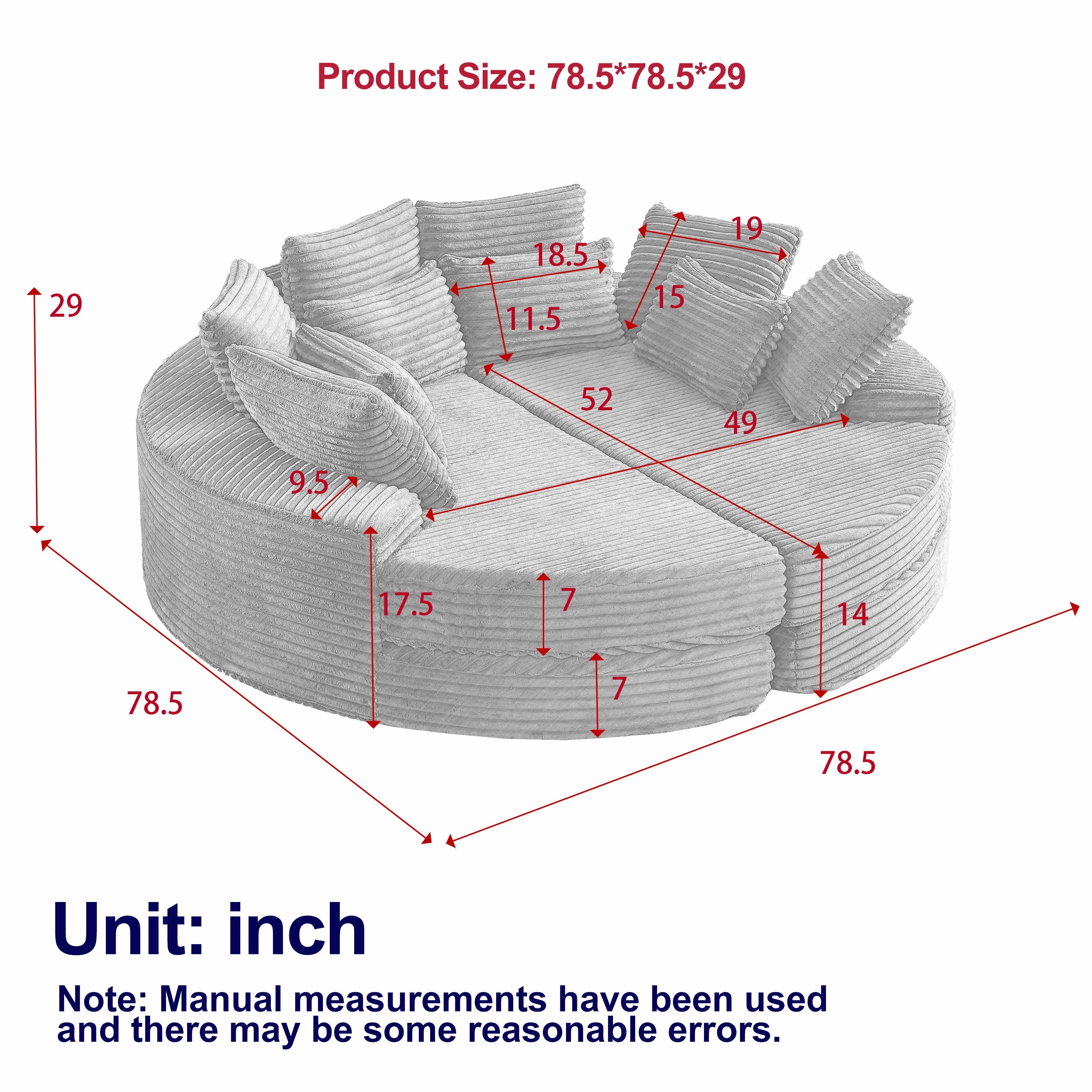 78.5-Inch Corduroy Round Oversized Recliner