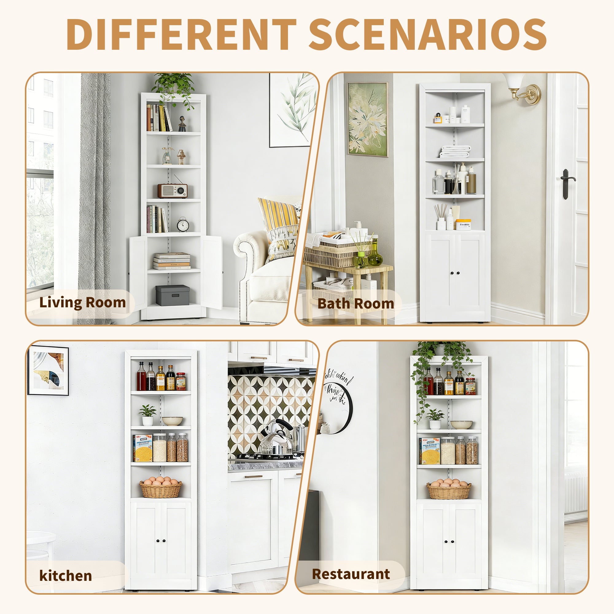 71" Tall Corner Storage Cabinet with 2 Doors and 6-Tier Shelves