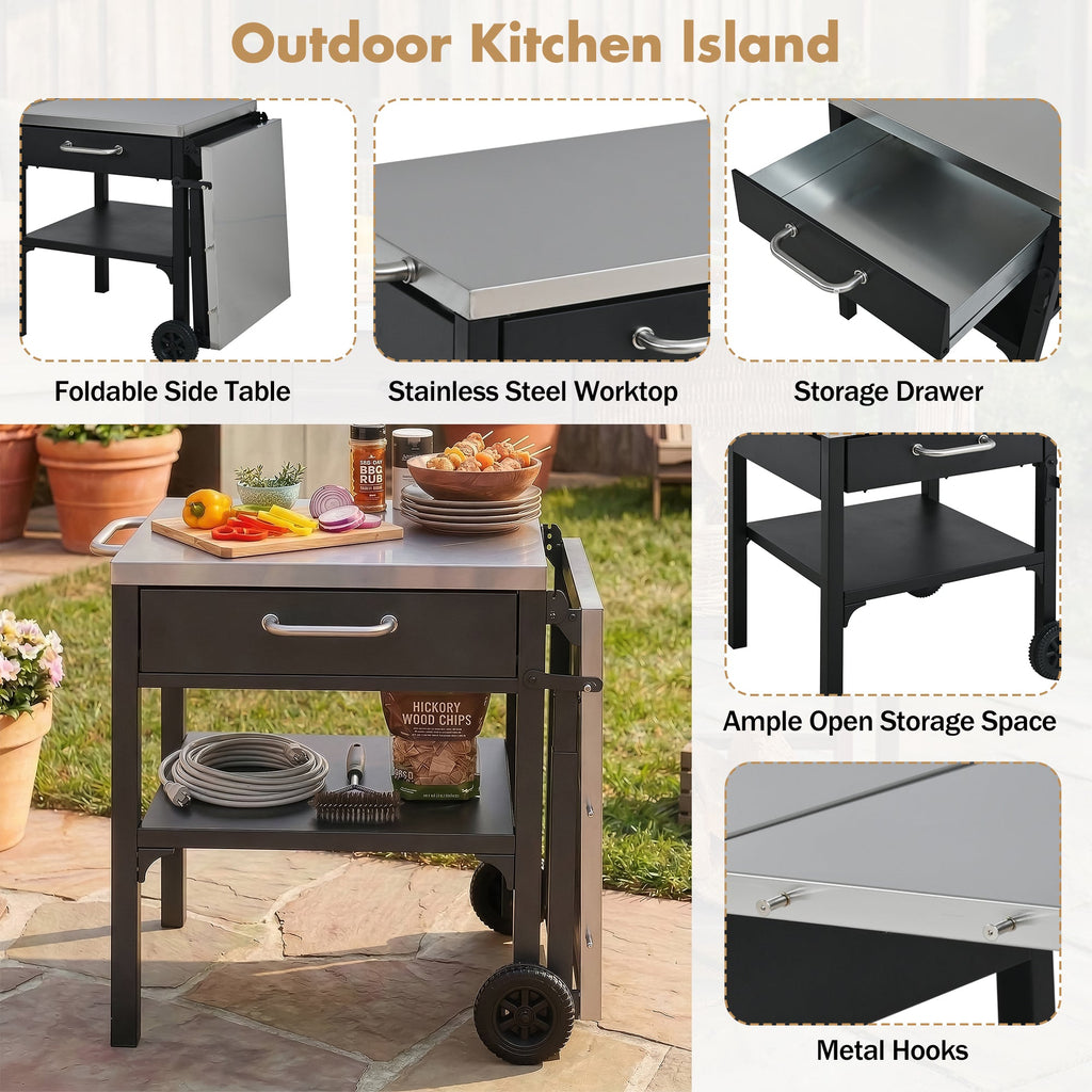 Outdoor Kitchen Cart - Foldable BBQ Prep Station