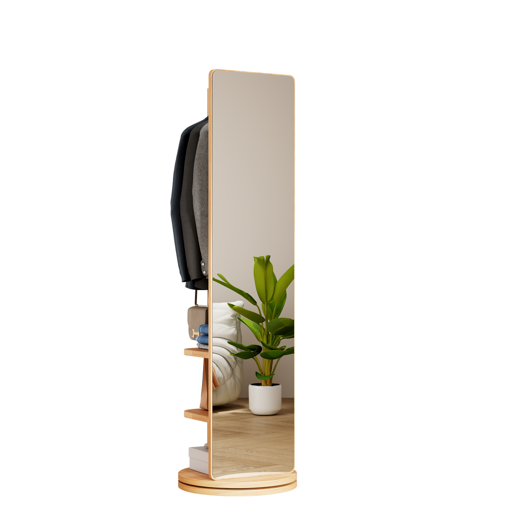 Multifunctional 360° Rotating Full Length Mirror with Coat Rack