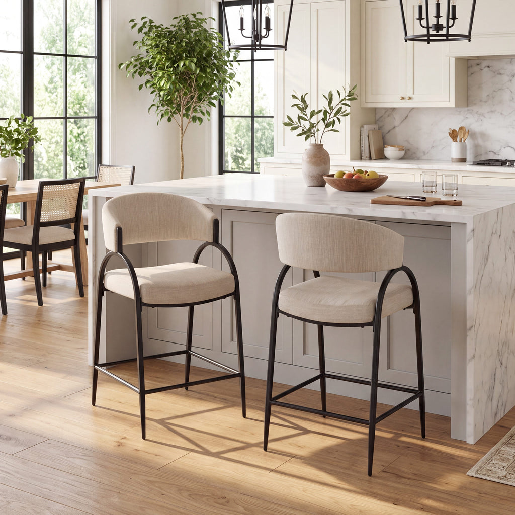 25" Seat Height Modern Fabric Bar Stools with Back