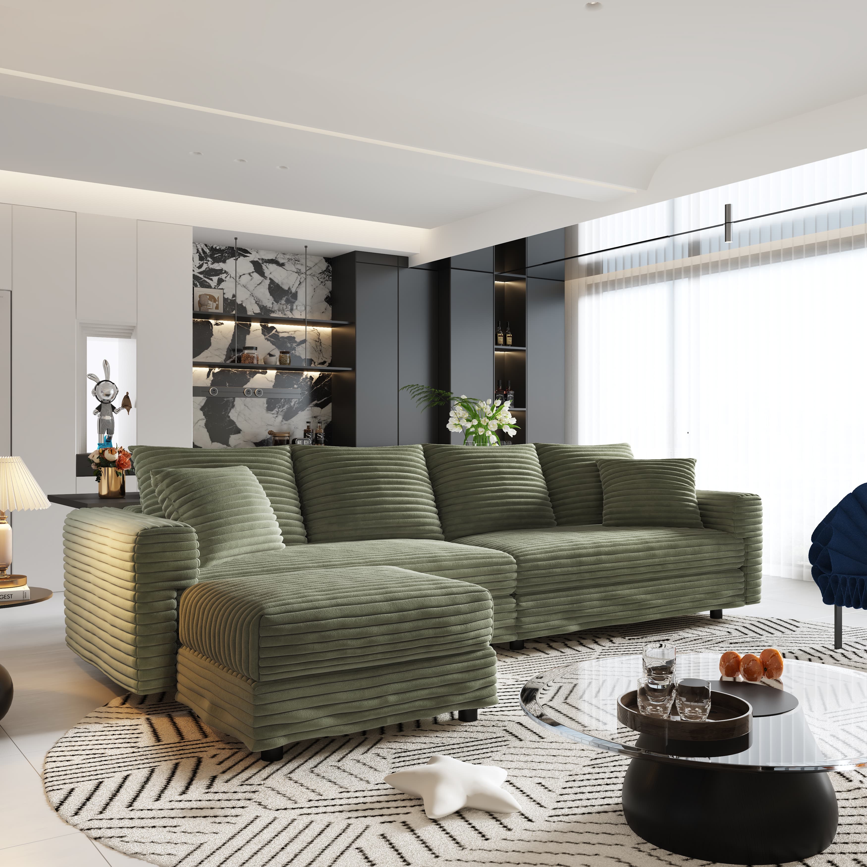 Plush Corduroy 4-Seat Sofa