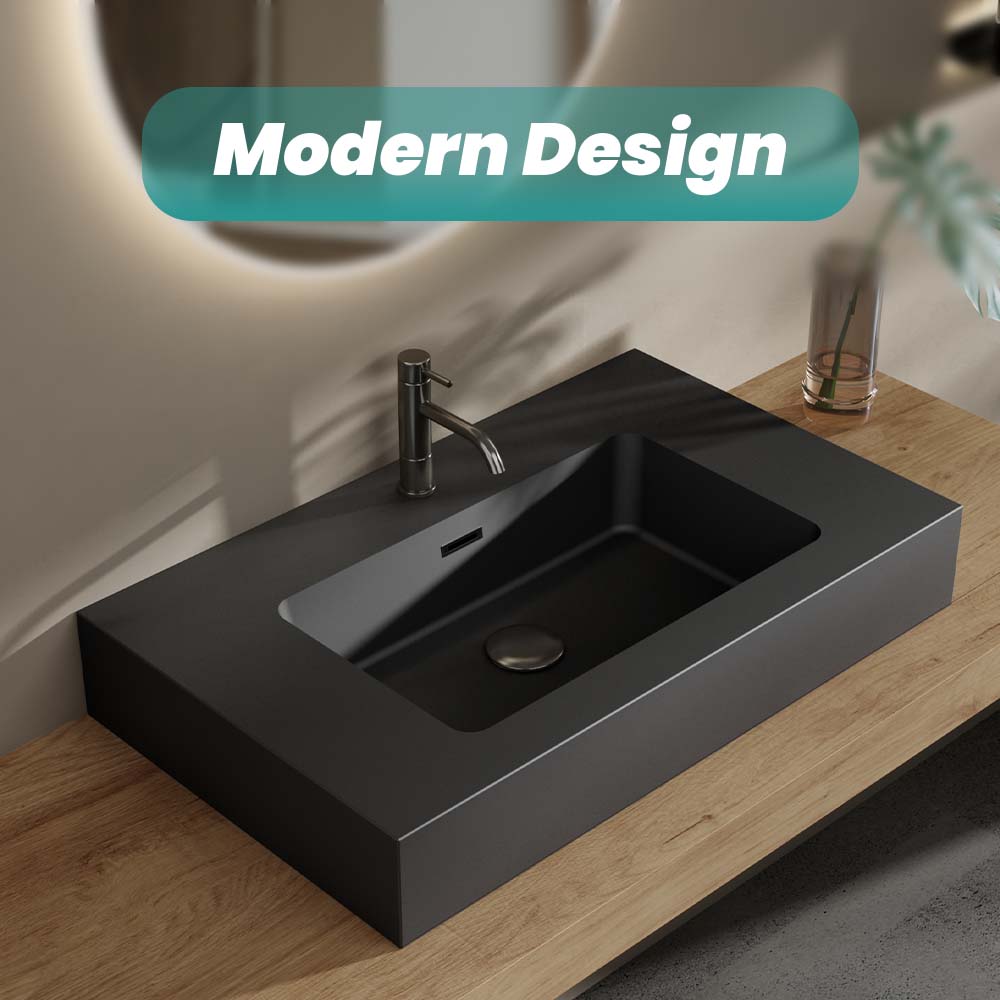 Matte Black Integrated Solid Surface Basin
