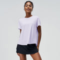 Women's Summer Yoga Short-Sleeve Sports Top, Quick-Dry, Loose-Fit, Breathable, Ice Silk Cool Touch, Sun Protection, Back Slit Design