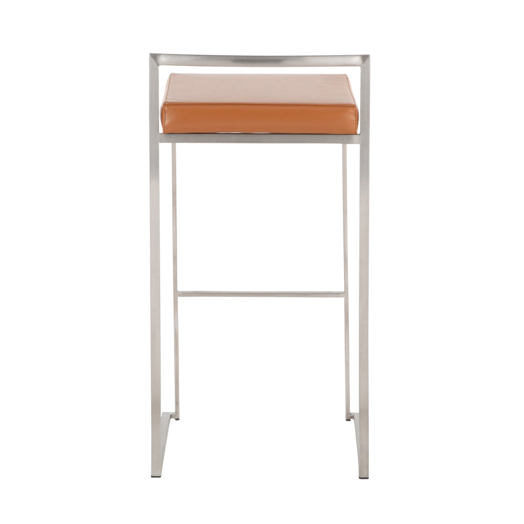 Contemporary Stackable Barstool with Camel Faux Leather - Set of 2